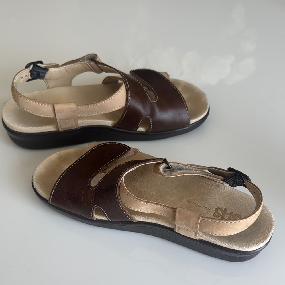 SAS Huggy leather suede Brown and Tan Leather Sandals
